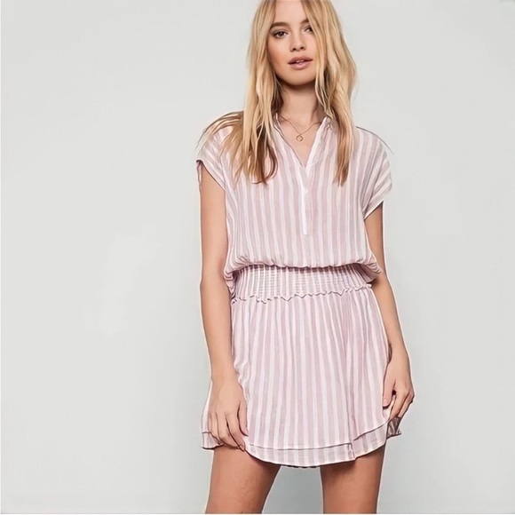 Rails Angelina Fit and Flare Mini Dress in Rose Stripe Linen Blend Size L - Picture 1 of 5